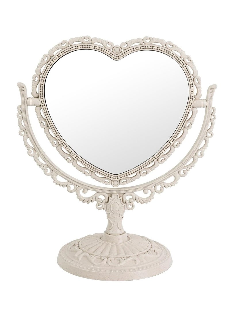 Mirror Heart Shape Two Sided Tabletop Makeup Mirror White Color - Image 1